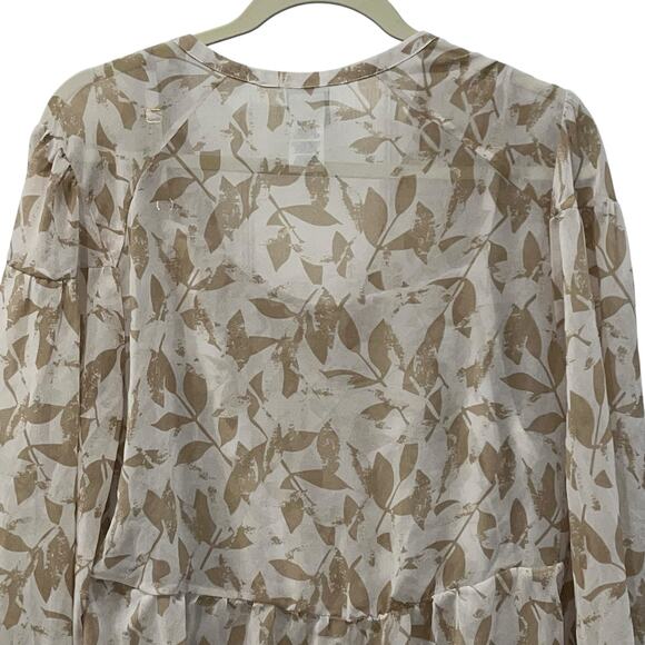 Cabi Sheer Beige Leaf Print Two Piece Peasant Blouse & Tank Set Size Large - Picture 4 of 8